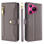 For Huawei Pura 70 5G Sheep Texture Cross-body Zipper Wallet Leather Phone Case(Grey)