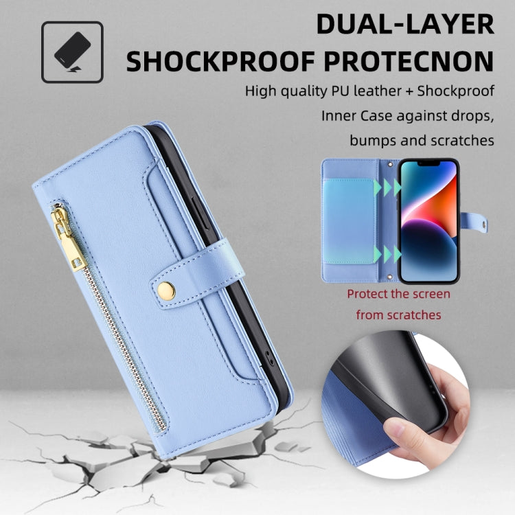 For Huawei Pura 70 Pro / 70 Pro+ 5G Sheep Texture Cross-body Zipper Wallet Leather Phone Case(Blue) - Huawei Cases by PMC Jewellery | Online Shopping South Africa | PMC Jewellery | Buy Now Pay Later Mobicred