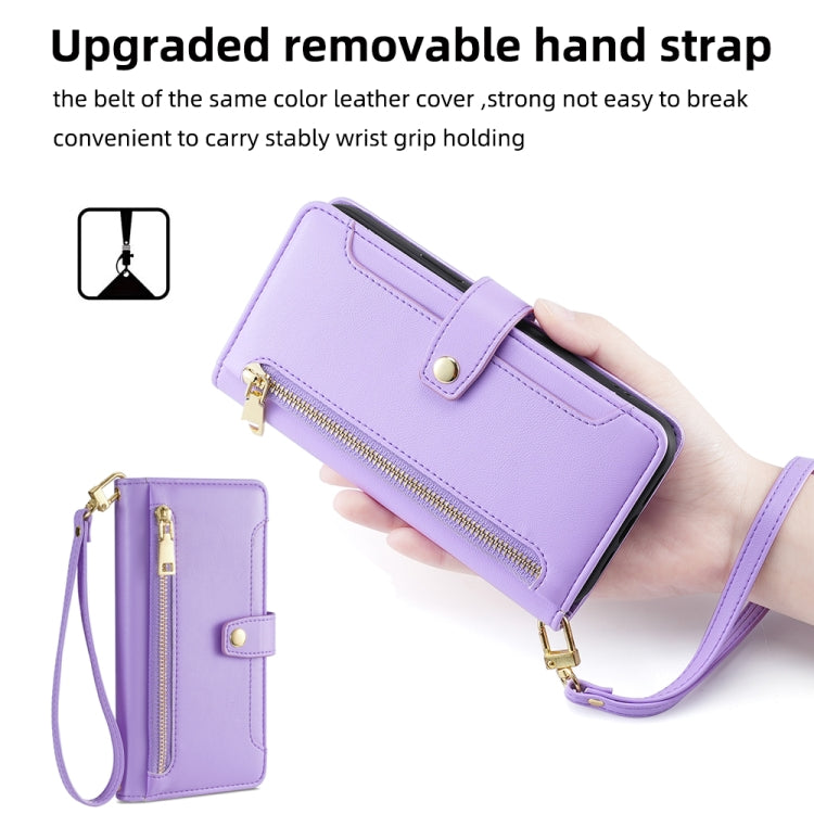 For Huawei Pura 70 Pro / 70 Pro+ 5G Sheep Texture Cross-body Zipper Wallet Leather Phone Case(Purple) - Huawei Cases by PMC Jewellery | Online Shopping South Africa | PMC Jewellery | Buy Now Pay Later Mobicred
