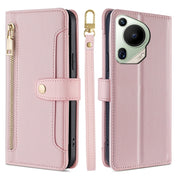 For Huawei Pura 70 Ultra 5G Sheep Texture Cross-body Zipper Wallet Leather Phone Case(Pink)