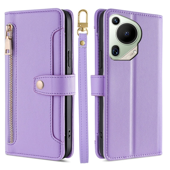 For Huawei Pura 70 Ultra 5G Sheep Texture Cross-body Zipper Wallet Leather Phone Case(Purple)