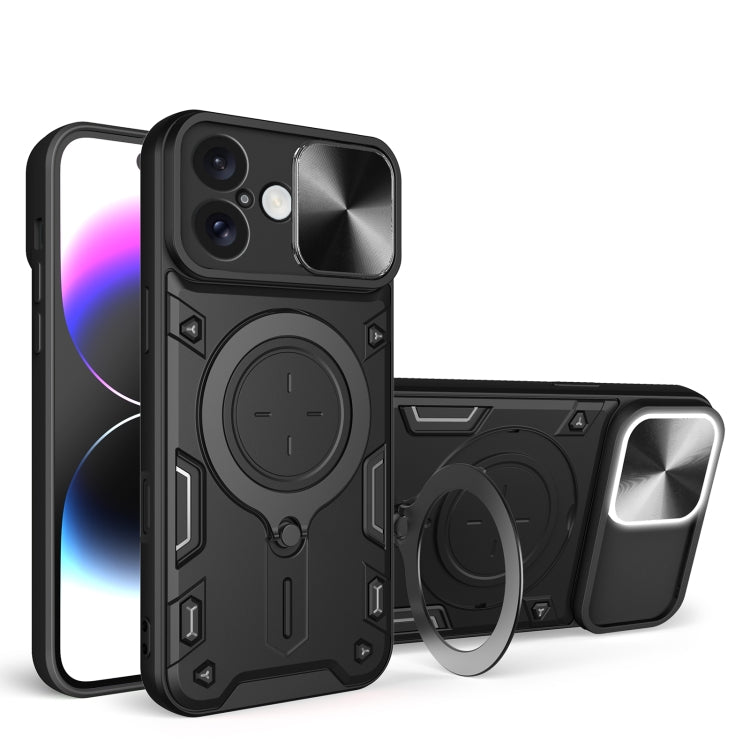 For iPhone 16 CD Texture Sliding Camshield Magnetic Holder Phone Case(Black) - iPhone 16 Cases by PMC TechLife | Online Shopping South Africa | PMC TechLife | Buy Now Pay Later Mobicred