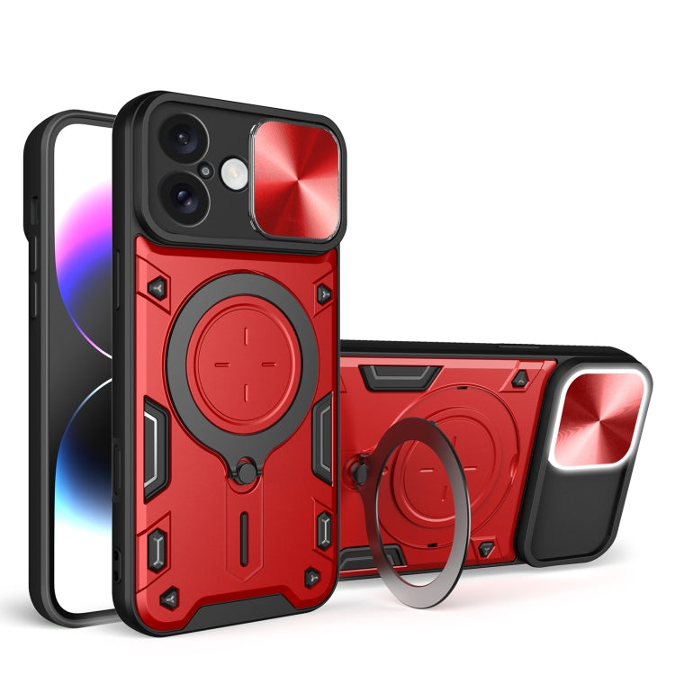 For iPhone 16 CD Texture Sliding Camshield Magnetic Holder Phone Case(Red) - iPhone 16 Cases by PMC TechLife | Online Shopping South Africa | PMC TechLife | Buy Now Pay Later Mobicred