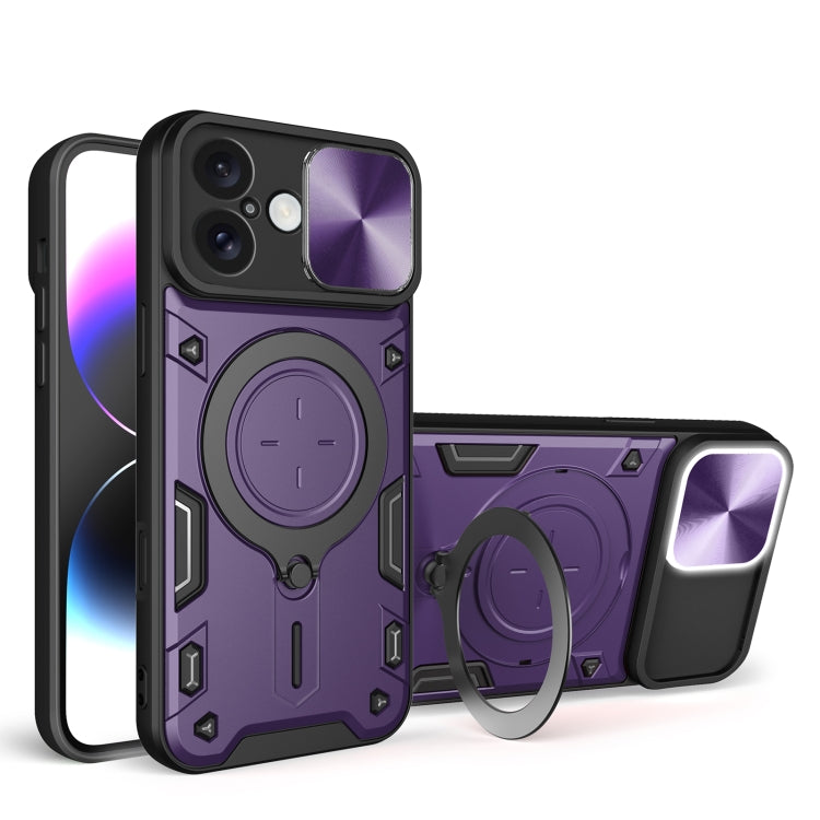 For iPhone 16 CD Texture Sliding Camshield Magnetic Holder Phone Case(Purple) - free shipping - PMC TechLife - Order now!