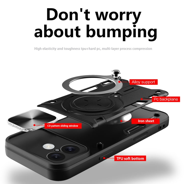 For iPhone 16 CD Texture Sliding Camshield Magnetic Holder Phone Case(Purple) - free shipping - PMC TechLife - Order now!