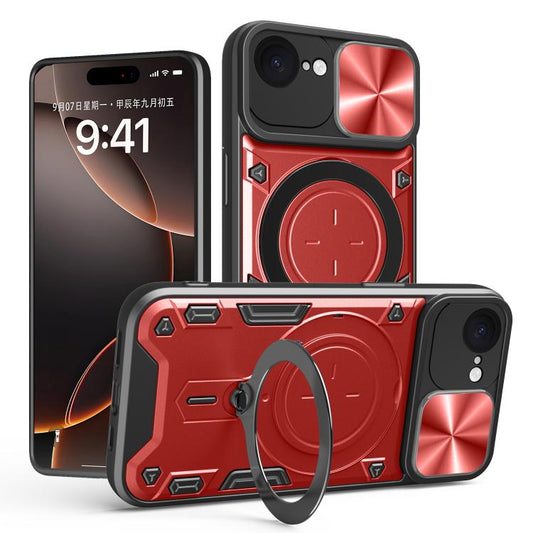 For iPhone 16e CD Texture Sliding Camshield Magnetic Holder Phone Case(Red) - iPhone 16e Cases by PMC Jewellery | Online Shopping South Africa | PMC Jewellery | Buy Now Pay Later Mobicred
