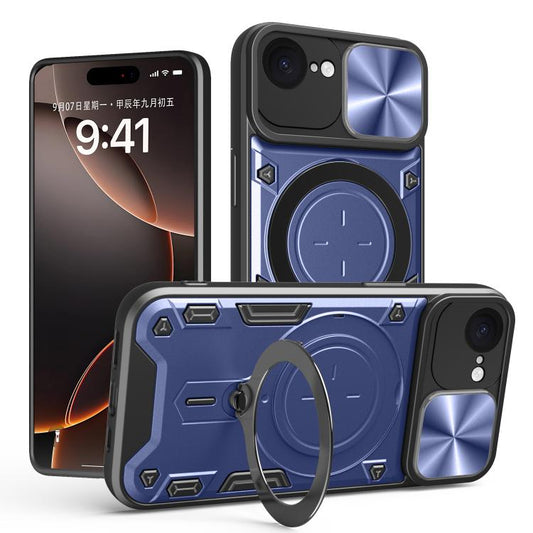 For iPhone 16e CD Texture Sliding Camshield Magnetic Holder Phone Case(Blue) - iPhone 16e Cases by PMC Jewellery | Online Shopping South Africa | PMC Jewellery | Buy Now Pay Later Mobicred