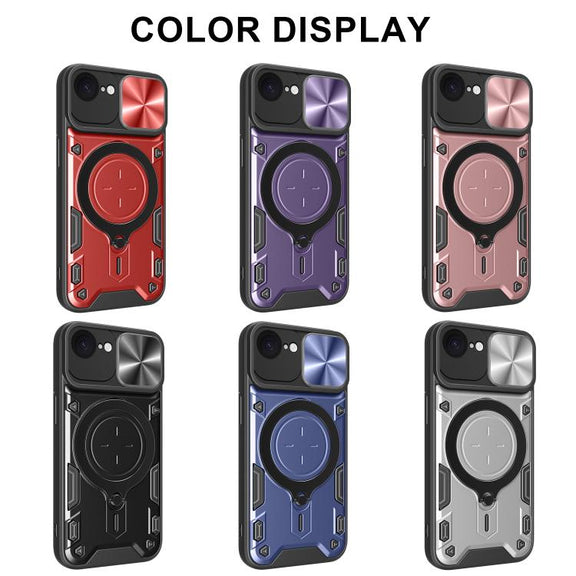 For iPhone 16e CD Texture Sliding Camshield Magnetic Holder Phone Case(Silver)