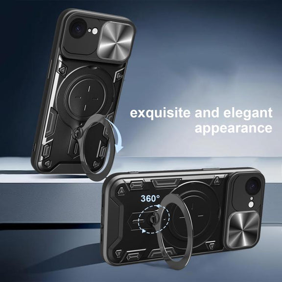 For iPhone 16e CD Texture Sliding Camshield Magnetic Holder Phone Case(Silver)
