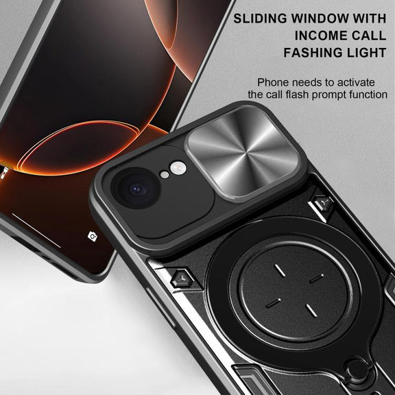 For iPhone 16e CD Texture Sliding Camshield Magnetic Holder Phone Case(Silver)