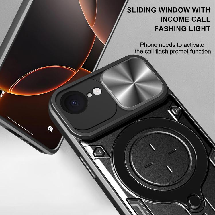 For iPhone 16e CD Texture Sliding Camshield Magnetic Holder Phone Case(Silver)