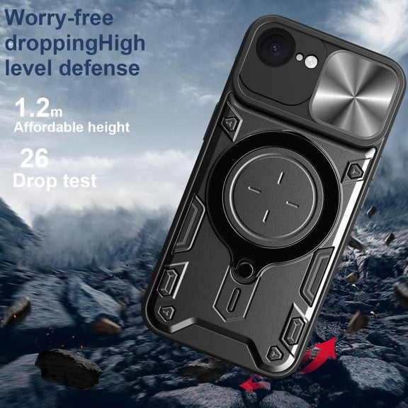 For iPhone 16e CD Texture Sliding Camshield Magnetic Holder Phone Case(Silver)