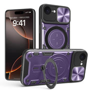 For iPhone 16e CD Texture Sliding Camshield Magnetic Holder Phone Case(Purple)