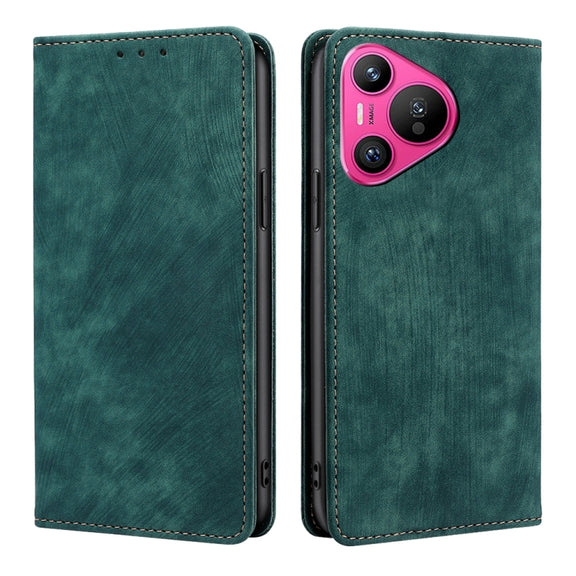 For Huawei Pura 70 RFID Anti-theft Brush Magnetic Leather Phone Case(Green)