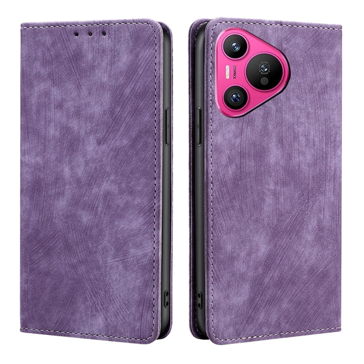 For Huawei Pura 70 RFID Anti-theft Brush Magnetic Leather Phone Case(Purple) - free shipping - PMC Jewellery - Order now!
