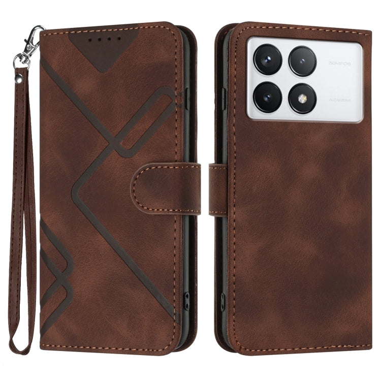For Xiaomi Redmi K70 Line Pattern Skin Feel Leather Phone Case(Coffee) - K70 Cases by PMC TechLife | Online Shopping South Africa | PMC TechLife | Buy Now Pay Later Mobicred