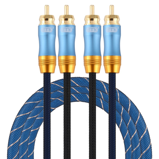 EMK 2 x RCA Male to 2 x RCA Male Gold Plated Connector Nylon Braid Coaxial Audio Cable for TV / Amplifier / Home Theater / DVD, Cable Length:1.5m(Dark Blue) - free shipping - PMC Jewellery - Order now!