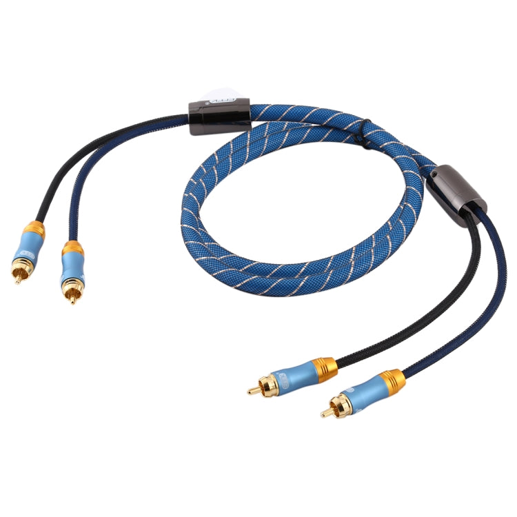 EMK 2 x RCA Male to 2 x RCA Male Gold Plated Connector Nylon Braid Coaxial Audio Cable for TV / Amplifier / Home Theater / DVD, Cable Length:1.5m(Dark Blue) - free shipping - PMC Jewellery - Order now!