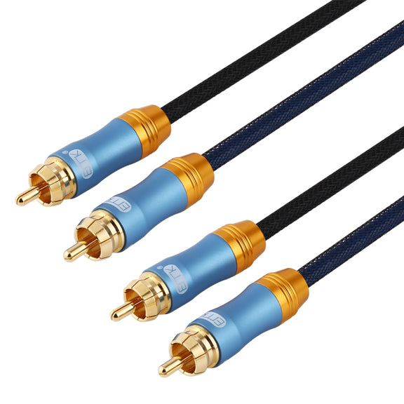 EMK 2 x RCA Male to 2 x RCA Male Gold Plated Connector Nylon Braid Coaxial Audio Cable for TV / Amplifier / Home Theater / DVD, Cable Length:2m(Dark Blue)