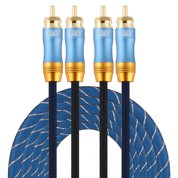 EMK 2 x RCA Male to 2 x RCA Male Gold Plated Connector Nylon Braid Coaxial Audio Cable for TV / Amplifier / Home Theater / DVD, Cable Length:3m(Dark Blue)