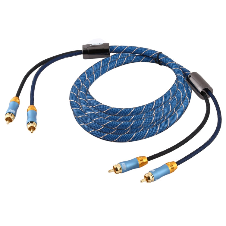EMK 2 x RCA Male to 2 x RCA Male Gold Plated Connector Nylon Braid Coaxial Audio Cable for TV / Amplifier / Home Theater / DVD, Cable Length:5m(Dark Blue)