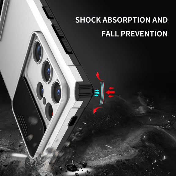 For Samsung Galaxy S24 Ultra 5G Stereoscopic Holder Sliding Camshield Phone Case(White)
