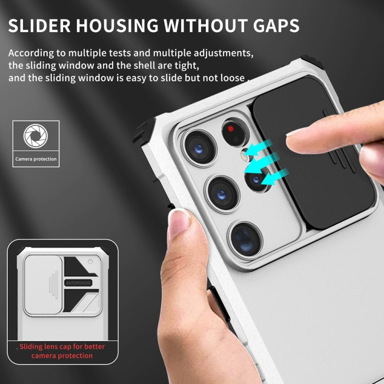 For Samsung Galaxy S24 Ultra 5G Stereoscopic Holder Sliding Camshield Phone Case(White) - Galaxy S24 Ultra 5G Cases by PMC TechLife | Online Shopping South Africa | PMC TechLife