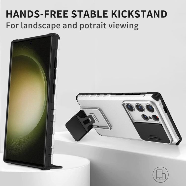 For Samsung Galaxy S24 Ultra 5G Stereoscopic Holder Sliding Camshield Phone Case(White) - Galaxy S24 Ultra 5G Cases by PMC TechLife | Online Shopping South Africa | PMC TechLife
