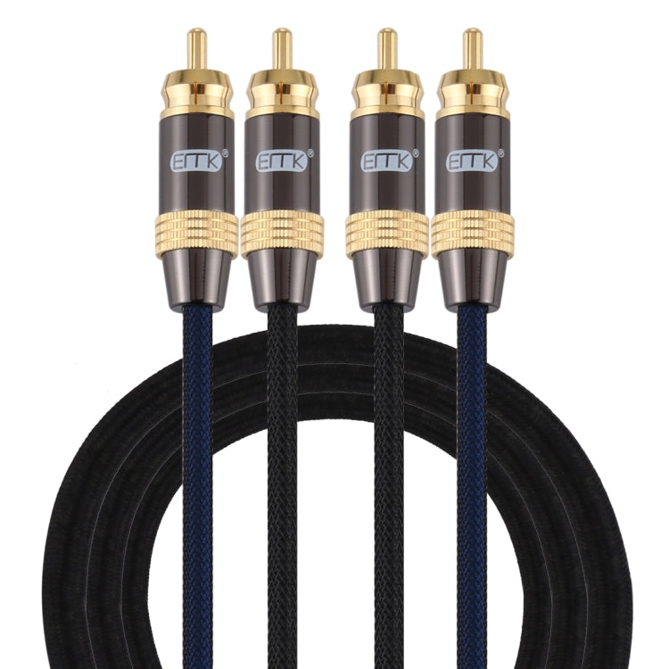 EMK 2 x RCA Male to 2 x RCA Male Gold Plated Connector Nylon Braid Coaxial Audio Cable for TV / Amplifier / Home Theater / DVD, Cable Length:1.5m(Black) - free shipping - PMC Jewellery - Order now!