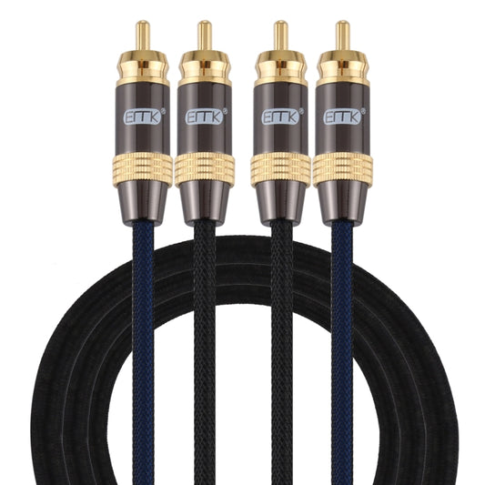 EMK 2 x RCA Male to 2 x RCA Male Gold Plated Connector Nylon Braid Coaxial Audio Cable for TV / Amplifier / Home Theater / DVD, Cable Length:1.5m(Black) - free shipping - PMC Jewellery - Order now!