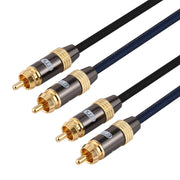 EMK 2 x RCA Male to 2 x RCA Male Gold Plated Connector Nylon Braid Coaxial Audio Cable for TV / Amplifier / Home Theater / DVD, Cable Length:1.5m(Black)