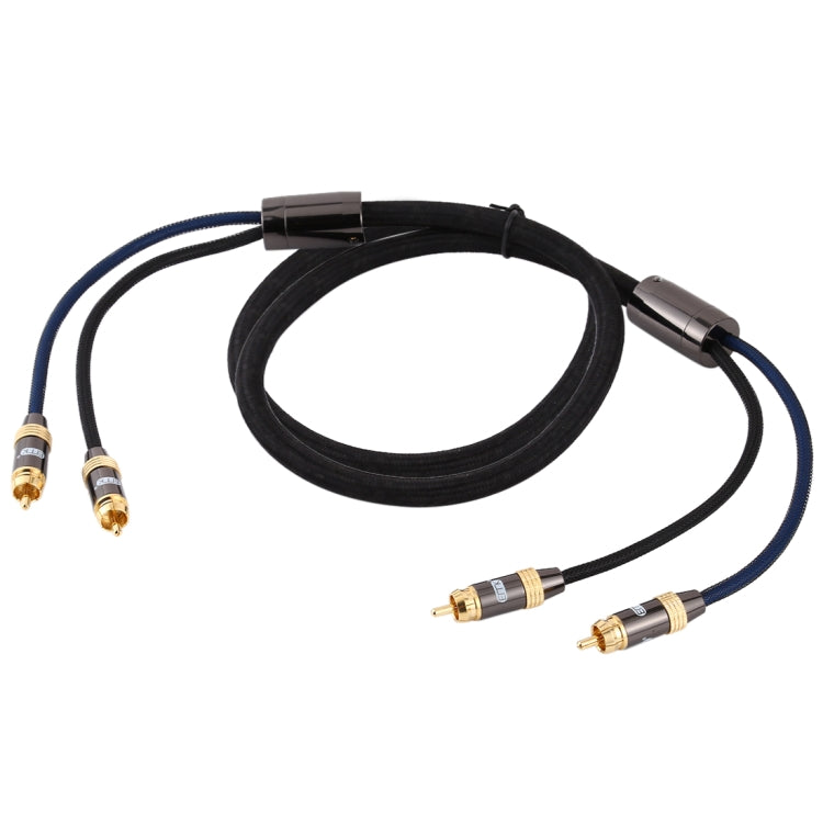 EMK 2 x RCA Male to 2 x RCA Male Gold Plated Connector Nylon Braid Coaxial Audio Cable for TV / Amplifier / Home Theater / DVD, Cable Length:1.5m(Black) - free shipping - PMC Jewellery - Order now!