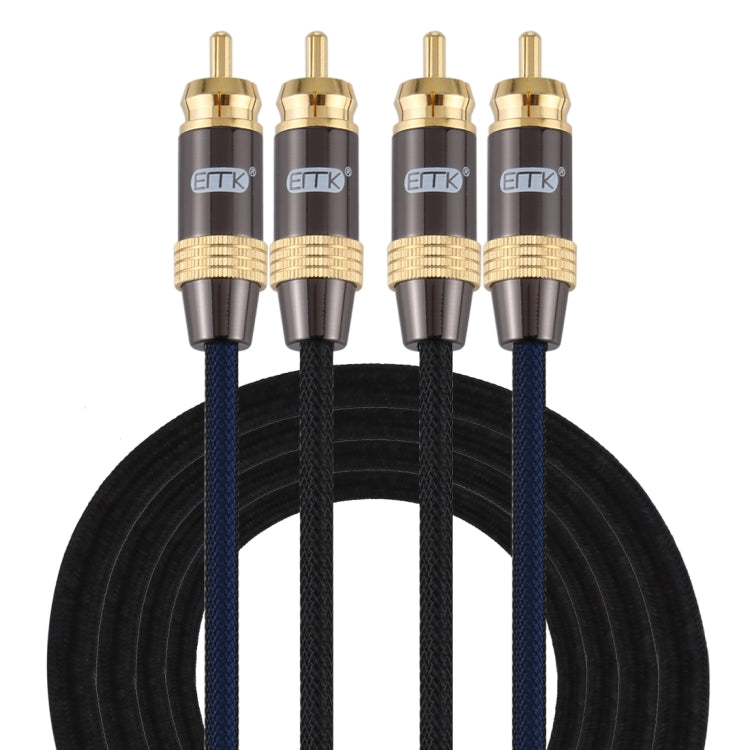 EMK 2 x RCA Male to 2 x RCA Male Gold Plated Connector Nylon Braid Coaxial Audio Cable for TV / Amplifier / Home Theater / DVD, Cable Length:2m(Black) - free shipping - PMC Jewellery - Order now!
