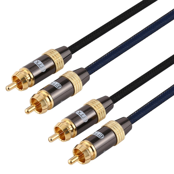 EMK 2 x RCA Male to 2 x RCA Male Gold Plated Connector Nylon Braid Coaxial Audio Cable for TV / Amplifier / Home Theater / DVD, Cable Length:2m(Black)
