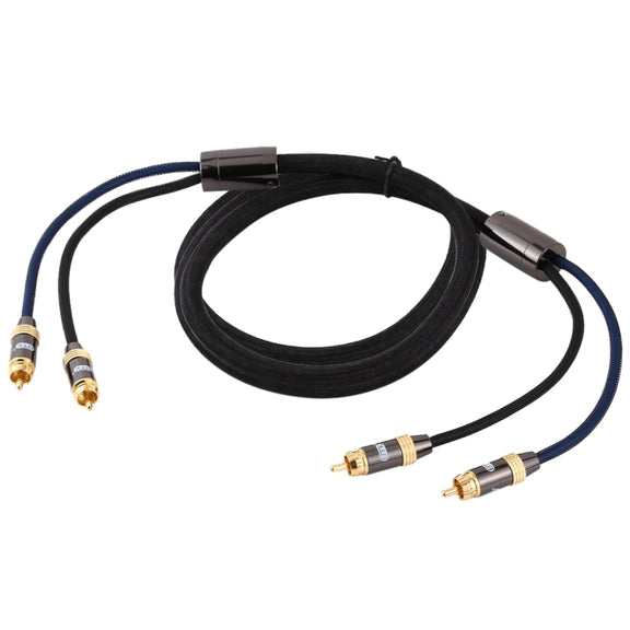 EMK 2 x RCA Male to 2 x RCA Male Gold Plated Connector Nylon Braid Coaxial Audio Cable for TV / Amplifier / Home Theater / DVD, Cable Length:2m(Black)