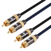 EMK 2 x RCA Male to 2 x RCA Male Gold Plated Connector Nylon Braid Coaxial Audio Cable for TV / Amplifier / Home Theater / DVD, Cable Length:3m(Black)