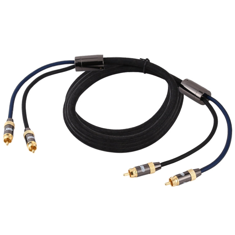 EMK 2 x RCA Male to 2 x RCA Male Gold Plated Connector Nylon Braid Coaxial Audio Cable for TV / Amplifier / Home Theater / DVD, Cable Length:3m(Black)