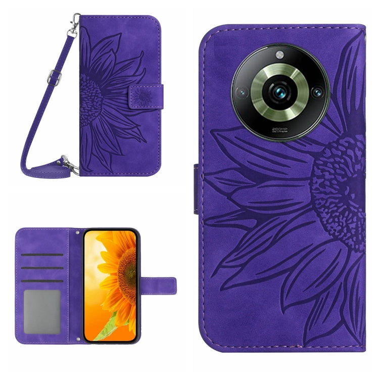 For Realme 11 Pro Skin Feel Sun Flower Embossed Flip Leather Phone Case with Lanyard(Dark Purple) - Realme Cases by PMC TechLife | Online Shopping South Africa | PMC TechLife | Buy Now Pay Later Mobicred