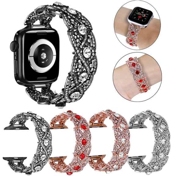 Diamonds Twist Metal Watch Band For Apple Watch SE 2023 40mm(Rose Gold Red)