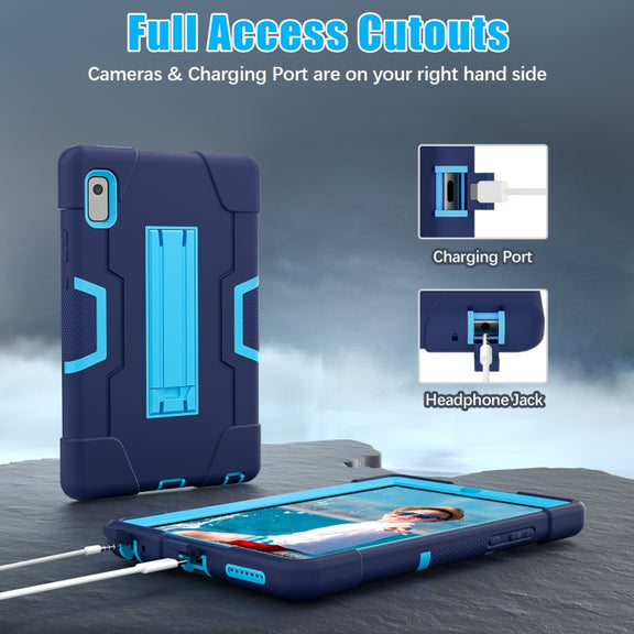 For Lenovo Tab M9 / TB-310FU Contrast Color Silicone Hybrid PC Tablet Case with Holder(Navy Blue)