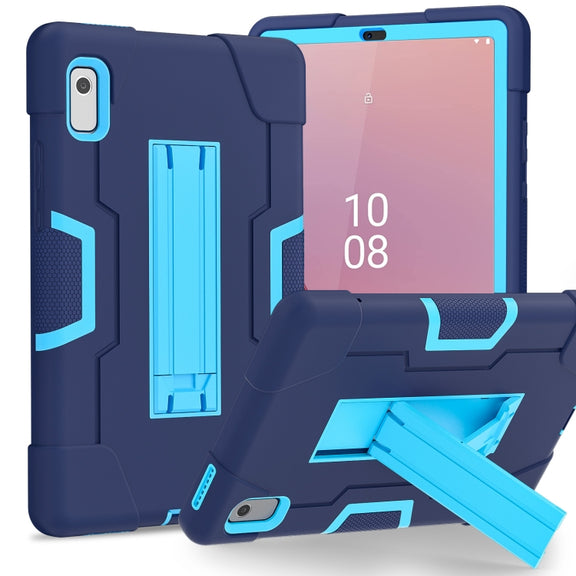 For Lenovo Tab M9 / TB-310FU Contrast Color Silicone Hybrid PC Tablet Case with Holder(Navy Blue)