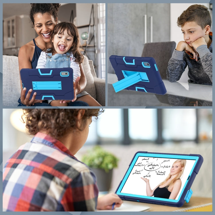 For Lenovo Tab M9 / TB-310FU Contrast Color Silicone Hybrid PC Tablet Case with Holder(Navy Blue)