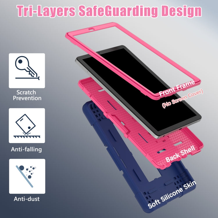 For Lenovo Tab M9 / TB-310FU Contrast Color Silicone Hybrid PC Tablet Case with Holder(Navy Blue Rose Red)