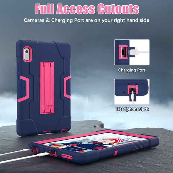 For Lenovo Tab M9 / TB-310FU Contrast Color Silicone Hybrid PC Tablet Case with Holder(Navy Blue Rose Red)