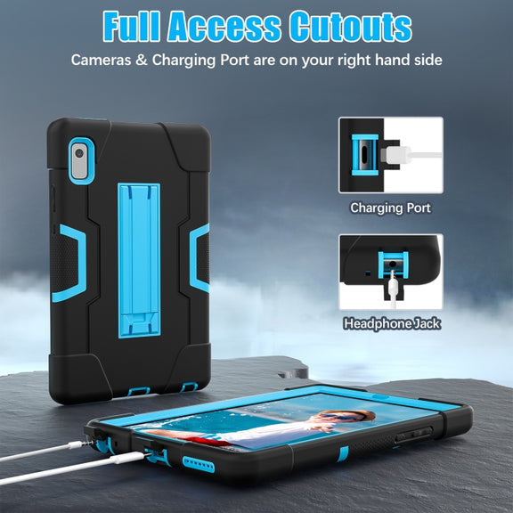 For Lenovo Tab M9 / TB-310FU Contrast Color Silicone Hybrid PC Tablet Case with Holder(Black Blue)