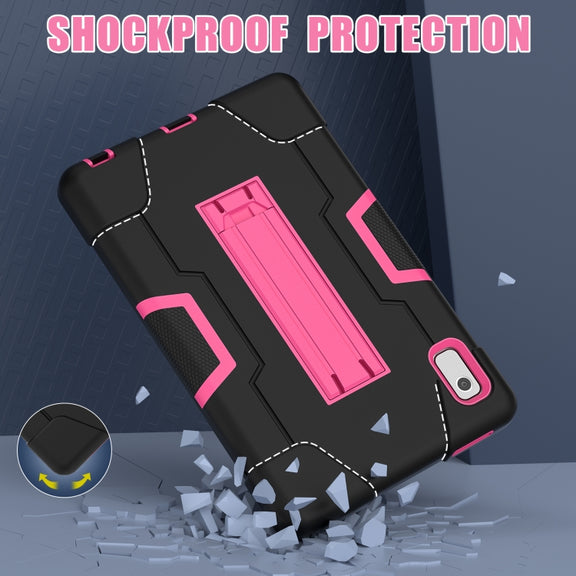 For Lenovo Tab M9 / TB-310FU Contrast Color Silicone Hybrid PC Tablet Case with Holder(Black Rose Red)