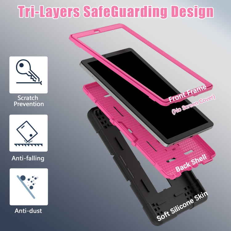 For Lenovo Tab M9 / TB-310FU Contrast Color Silicone Hybrid PC Tablet Case with Holder(Black Rose Red)