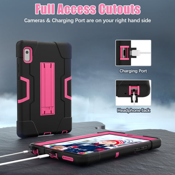 For Lenovo Tab M9 / TB-310FU Contrast Color Silicone Hybrid PC Tablet Case with Holder(Black Rose Red)