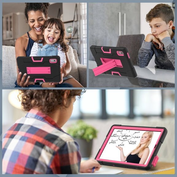 For Lenovo Tab M9 / TB-310FU Contrast Color Silicone Hybrid PC Tablet Case with Holder(Black Rose Red)