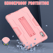 For Lenovo Tab M9 / TB-310FU Contrast Color Silicone Hybrid PC Tablet Case with Holder(Rose Gold)